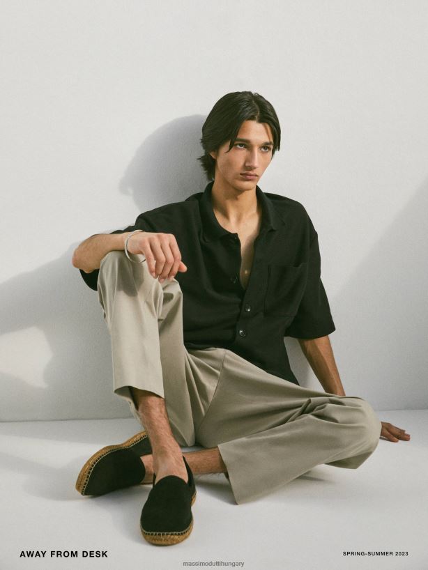 hasított velúr espadrillák fekete férfiak NXX8V8767 Massimo Dutti