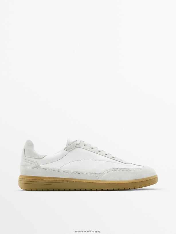 kontrasztos bőr edzőcipők fehér férfiak NXX8V8749 Massimo Dutti