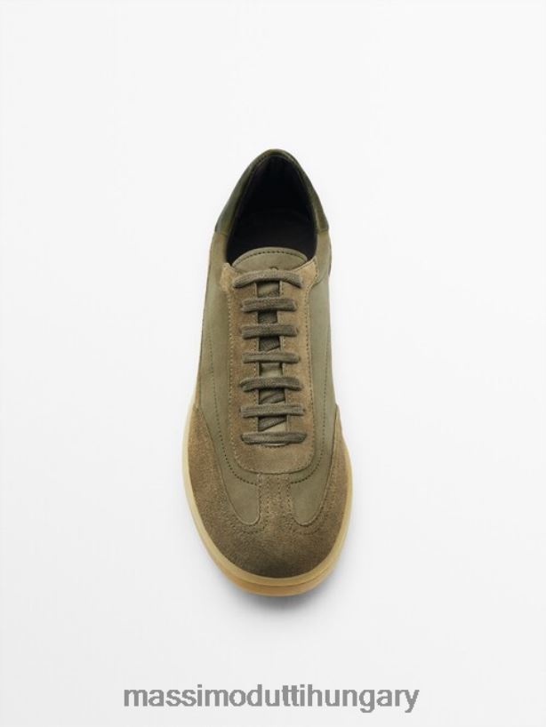 kontrasztos hasított velúr bőr edzőcipők khaki férfiak NXX8V8750 Massimo Dutti