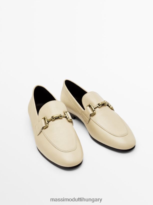 bőr cipők fém csattal krém nők NXX8V8454 Massimo Dutti