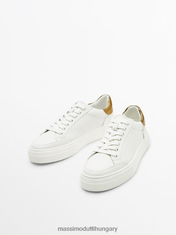 bőr edzőcipő laminált sarokkal fehér nők NXX8V8460 Massimo Dutti