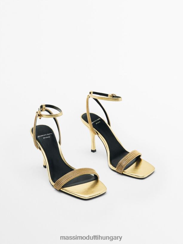 bőr felső szandál lánccal - stúdió Arany nők NXX8V8449 Massimo Dutti