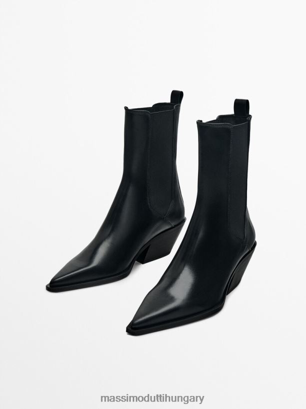 bőr magas sarkú bokacsizma fekete nők NXX8V8461 Massimo Dutti