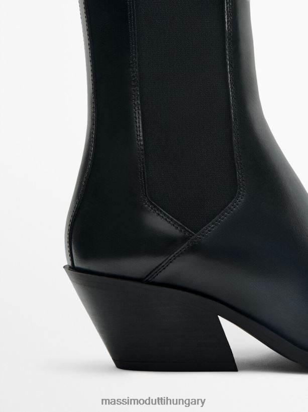 bőr magas sarkú bokacsizma fekete nők NXX8V8461 Massimo Dutti