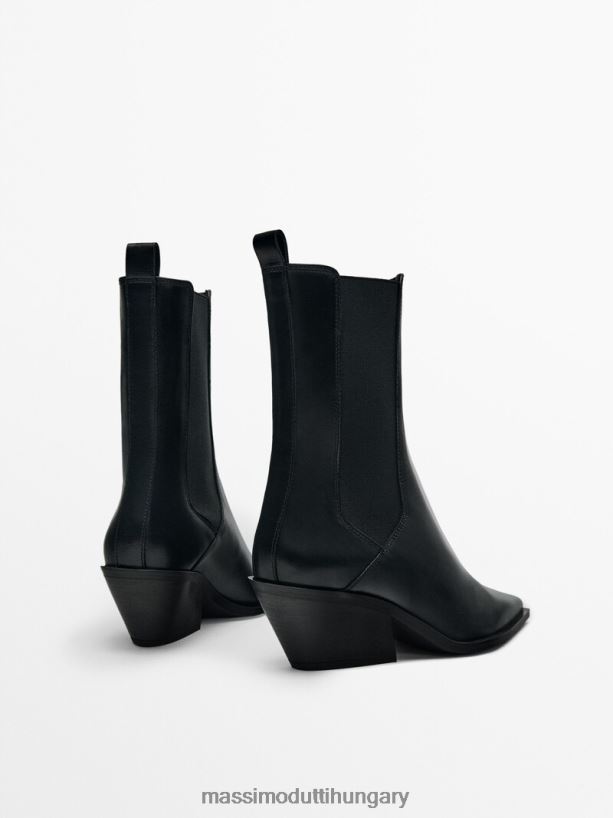 bőr magas sarkú bokacsizma fekete nők NXX8V8461 Massimo Dutti