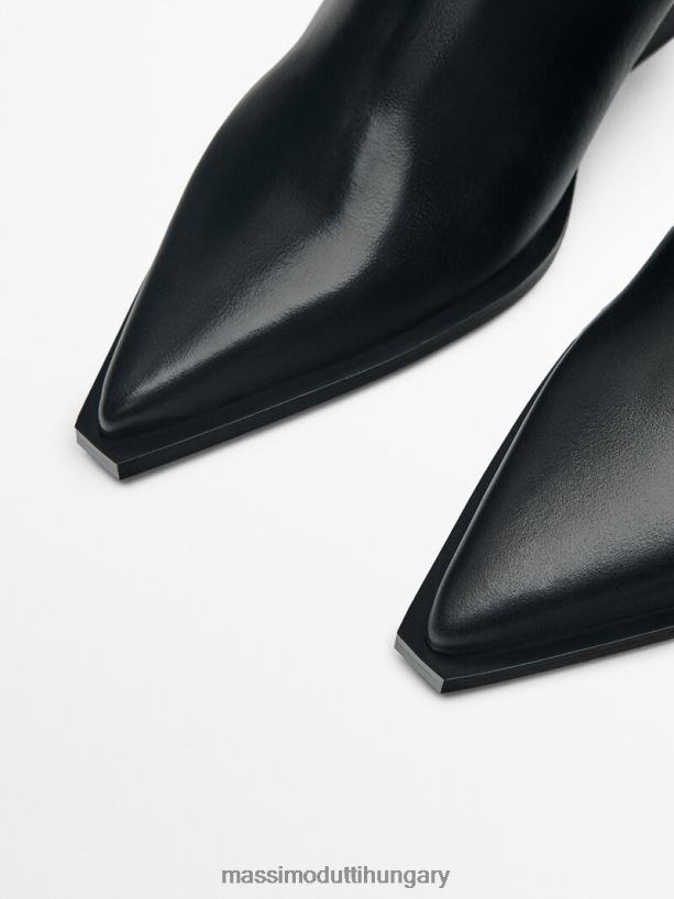 bőr magas sarkú bokacsizma fekete nők NXX8V8461 Massimo Dutti