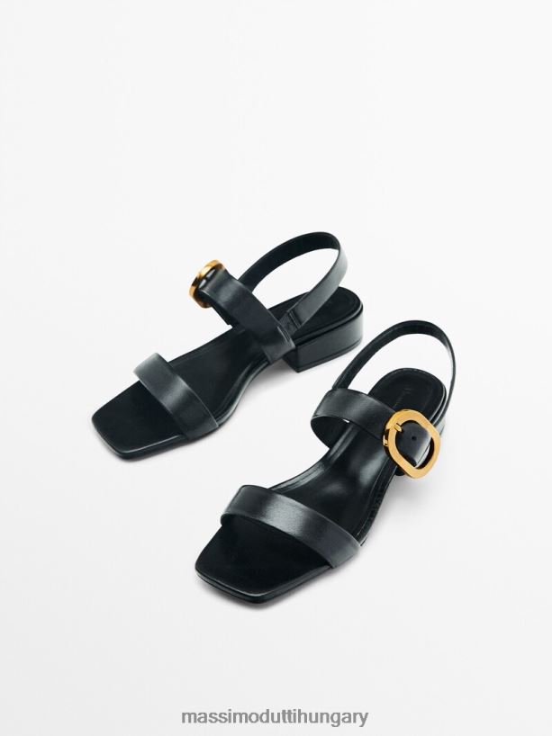 bőr magas sarkú szandál csatos részletekkel fekete nők NXX8V8422 Massimo Dutti