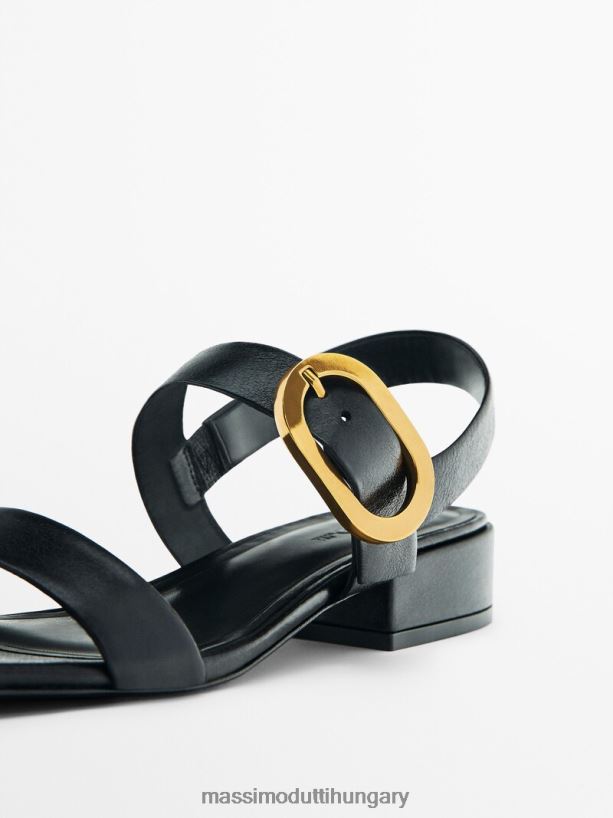 bőr magas sarkú szandál csatos részletekkel fekete nők NXX8V8422 Massimo Dutti