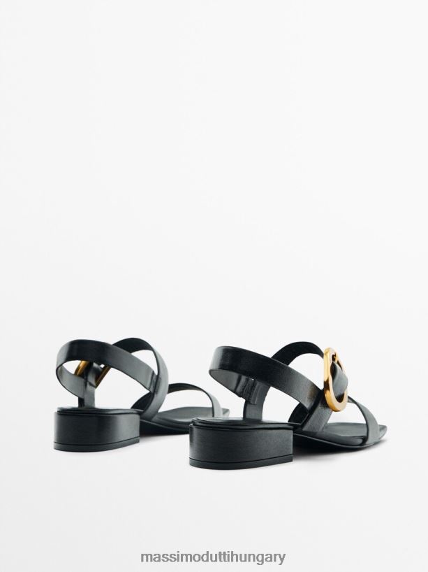 bőr magas sarkú szandál csatos részletekkel fekete nők NXX8V8422 Massimo Dutti