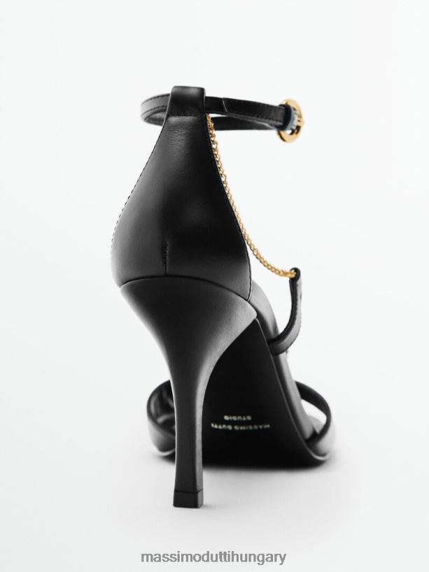 bőr magassarkú szandál láncrészlettel - stúdió fekete nők NXX8V8450 Massimo Dutti