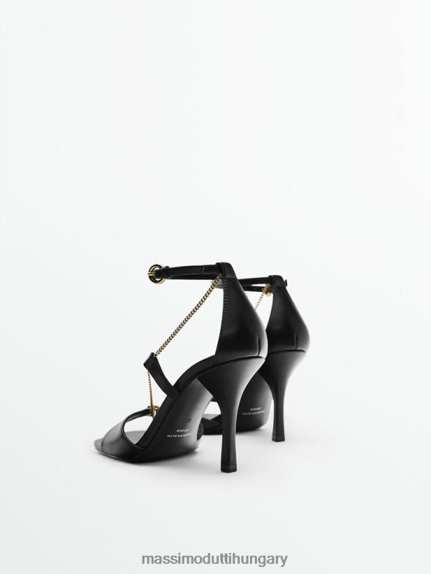 bőr magassarkú szandál láncrészlettel - stúdió fekete nők NXX8V8450 Massimo Dutti