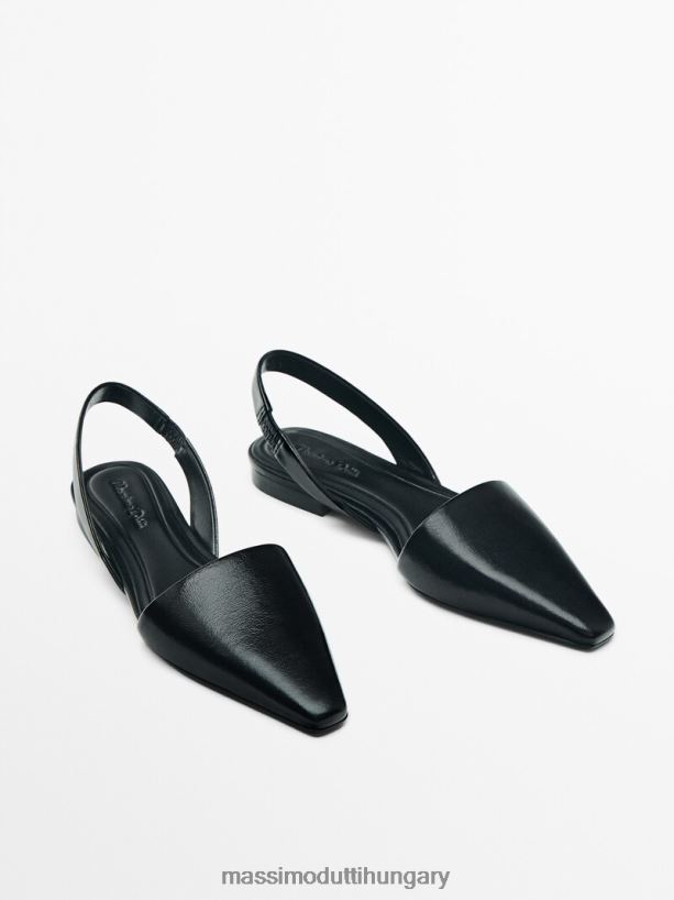 bőr slingback balett lakások fekete nők NXX8V8414 Massimo Dutti