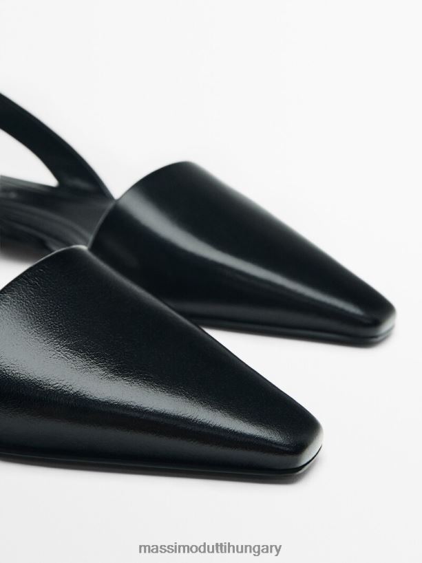 bőr slingback balett lakások fekete nők NXX8V8414 Massimo Dutti