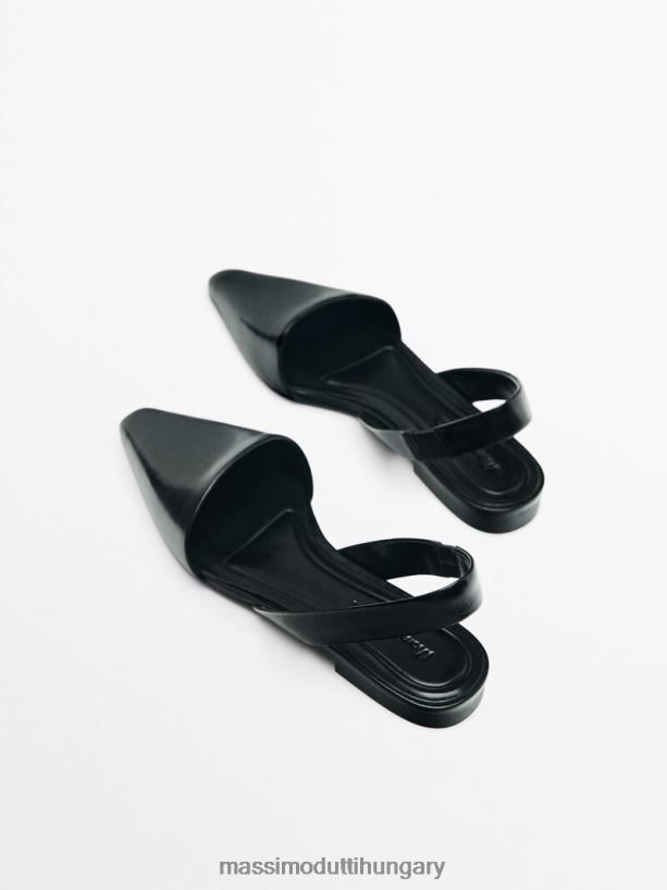 bőr slingback balett lakások fekete nők NXX8V8414 Massimo Dutti
