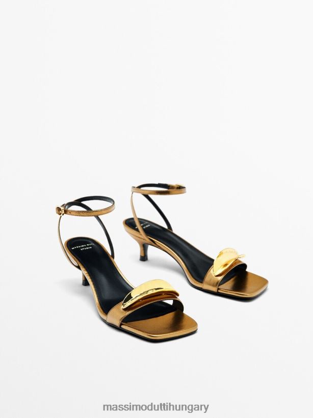 bőr szandál fém rátéttel - stúdió Arany nők NXX8V8447 Massimo Dutti