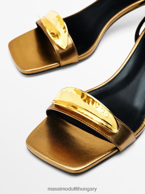 bőr szandál fém rátéttel - stúdió Arany nők NXX8V8447 Massimo Dutti