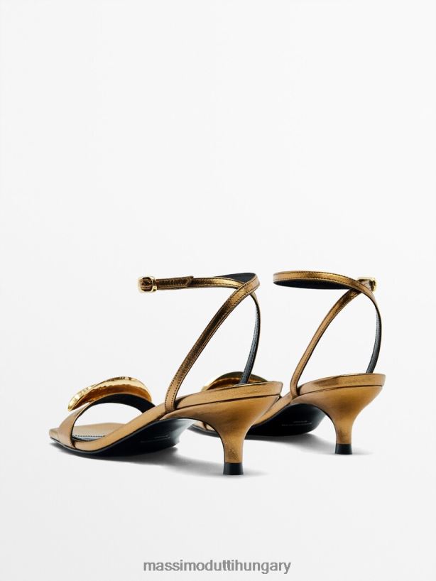 bőr szandál fém rátéttel - stúdió Arany nők NXX8V8447 Massimo Dutti