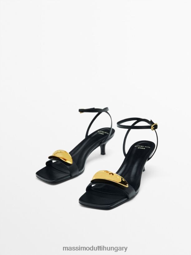 bőr szandál fém rátéttel - stúdió fekete nők NXX8V8448 Massimo Dutti