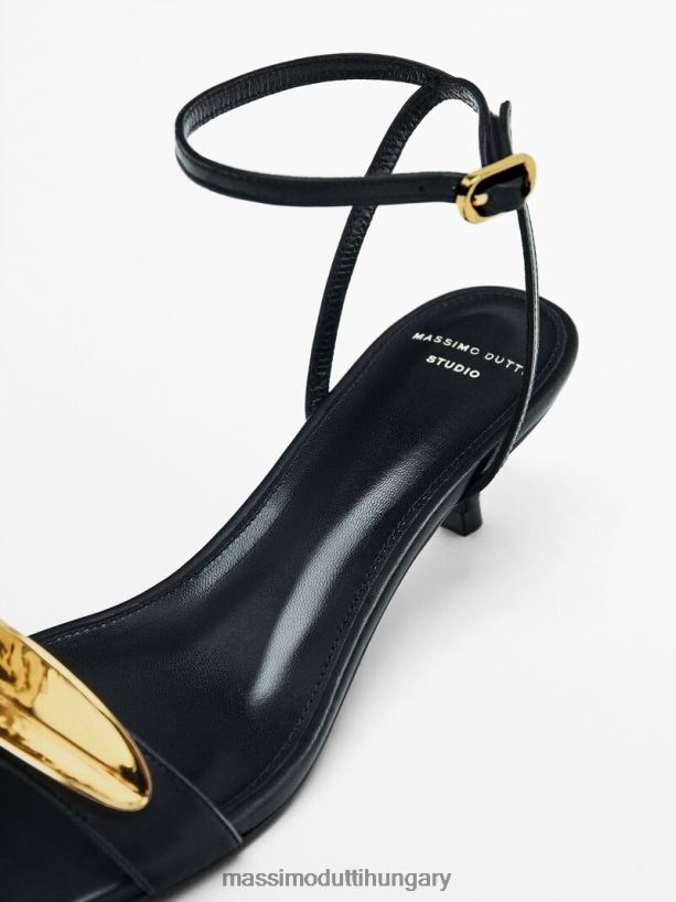 bőr szandál fém rátéttel - stúdió fekete nők NXX8V8448 Massimo Dutti