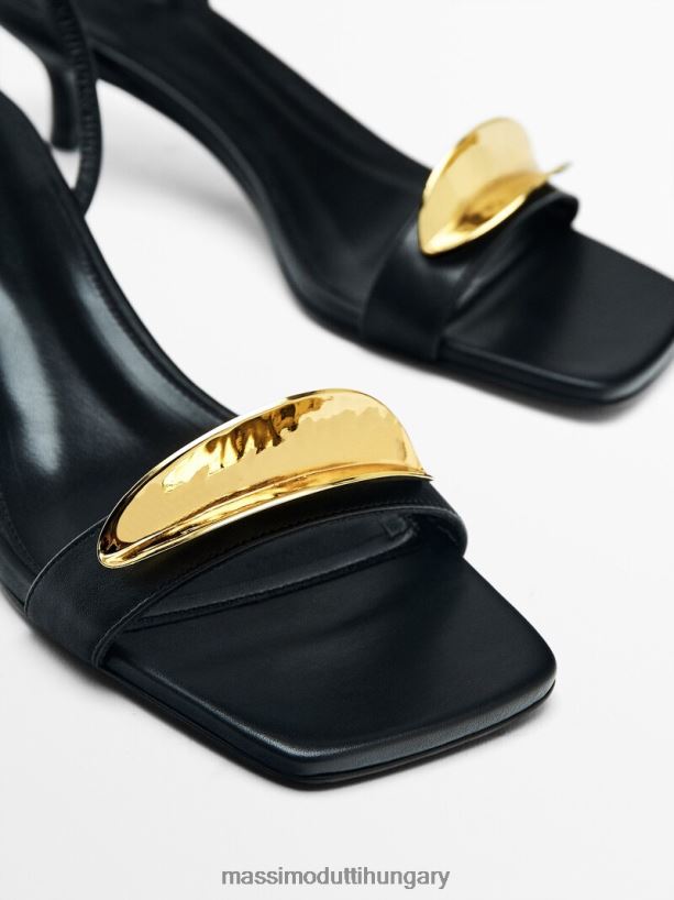 bőr szandál fém rátéttel - stúdió fekete nők NXX8V8448 Massimo Dutti