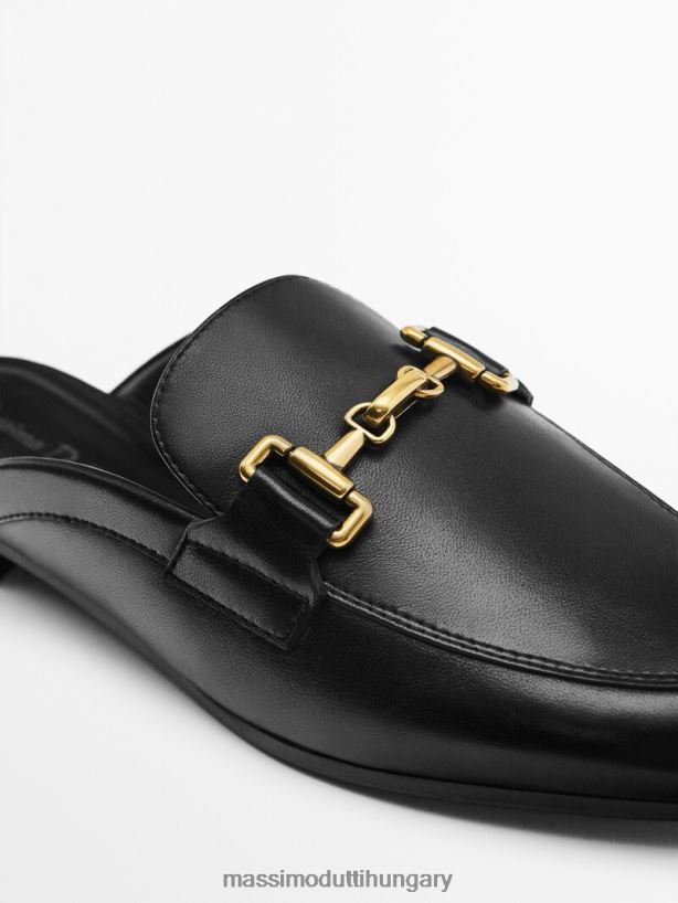 bőr öszvér naplopók fekete nők NXX8V8455 Massimo Dutti