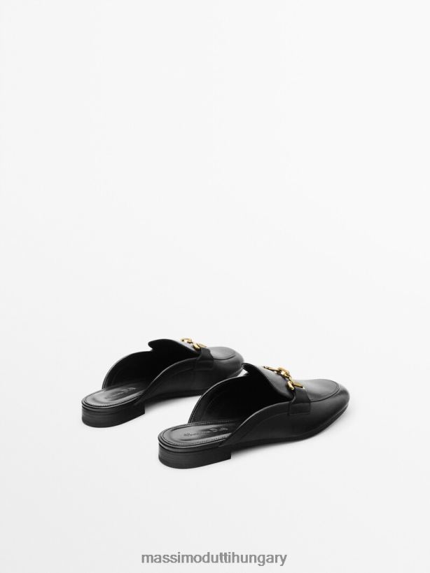 bőr öszvér naplopók fekete nők NXX8V8455 Massimo Dutti