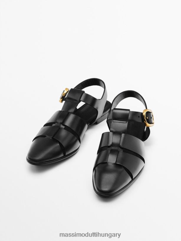 csattal ellátott bőrszandál fekete nők NXX8V8430 Massimo Dutti