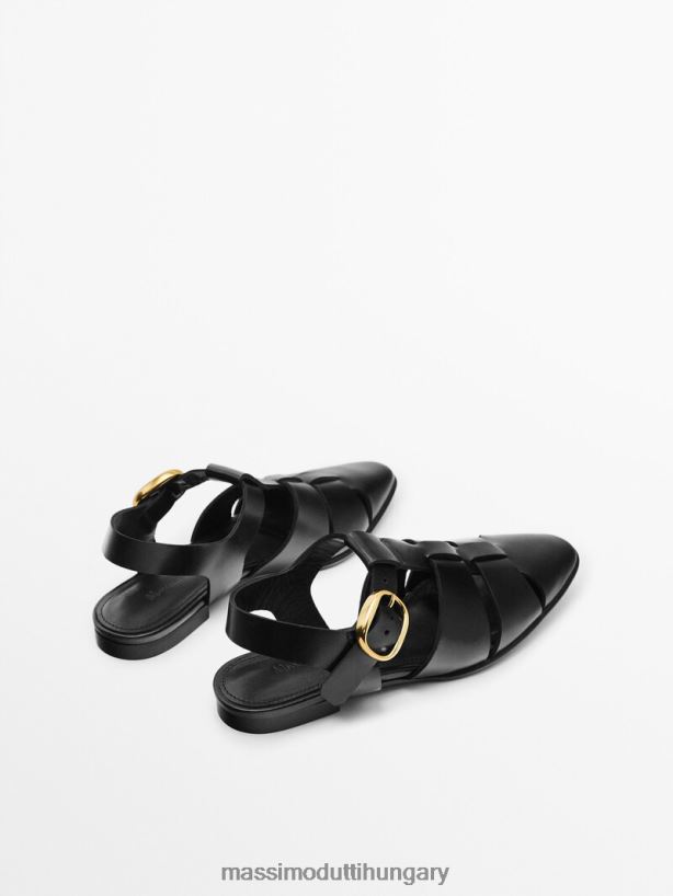 csattal ellátott bőrszandál fekete nők NXX8V8430 Massimo Dutti