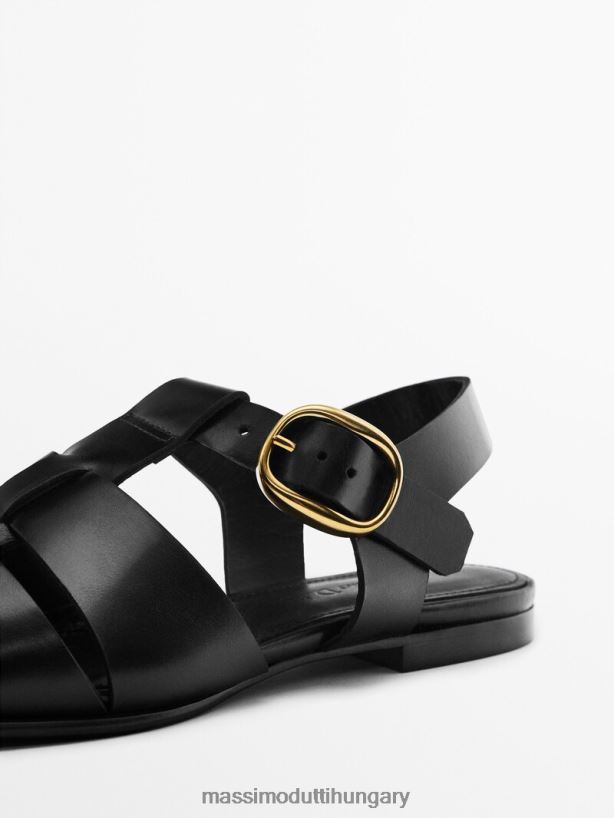 csattal ellátott bőrszandál fekete nők NXX8V8430 Massimo Dutti