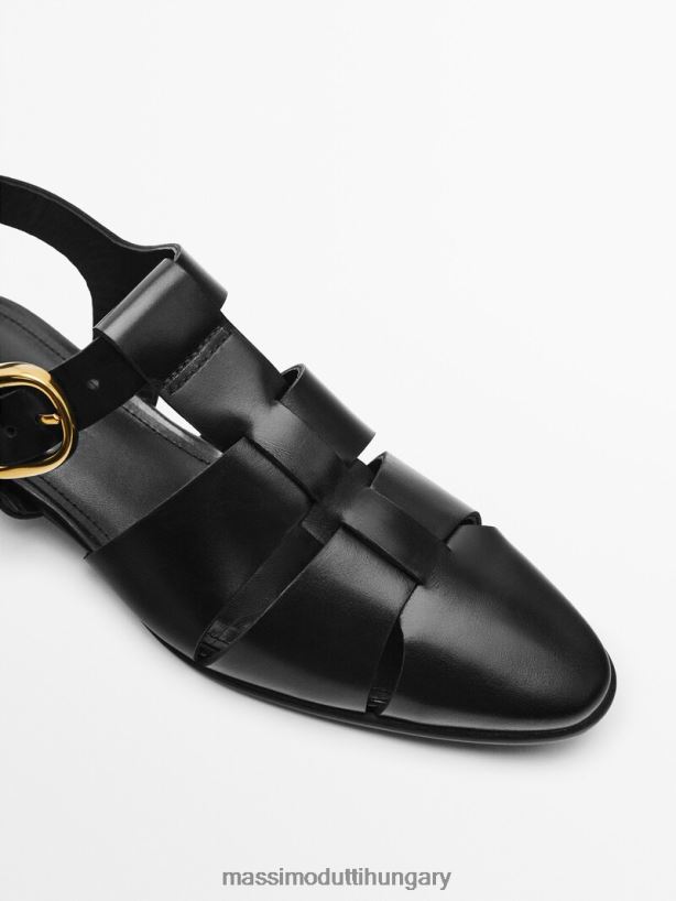 csattal ellátott bőrszandál fekete nők NXX8V8430 Massimo Dutti