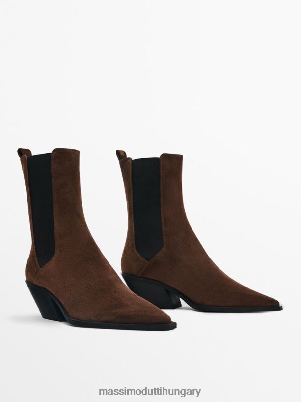 hasított velúr sarkú bokacsizma barna nők NXX8V8462 Massimo Dutti