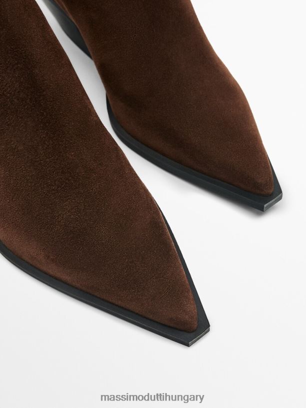 hasított velúr sarkú bokacsizma barna nők NXX8V8462 Massimo Dutti