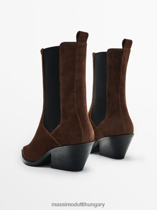 hasított velúr sarkú bokacsizma barna nők NXX8V8462 Massimo Dutti