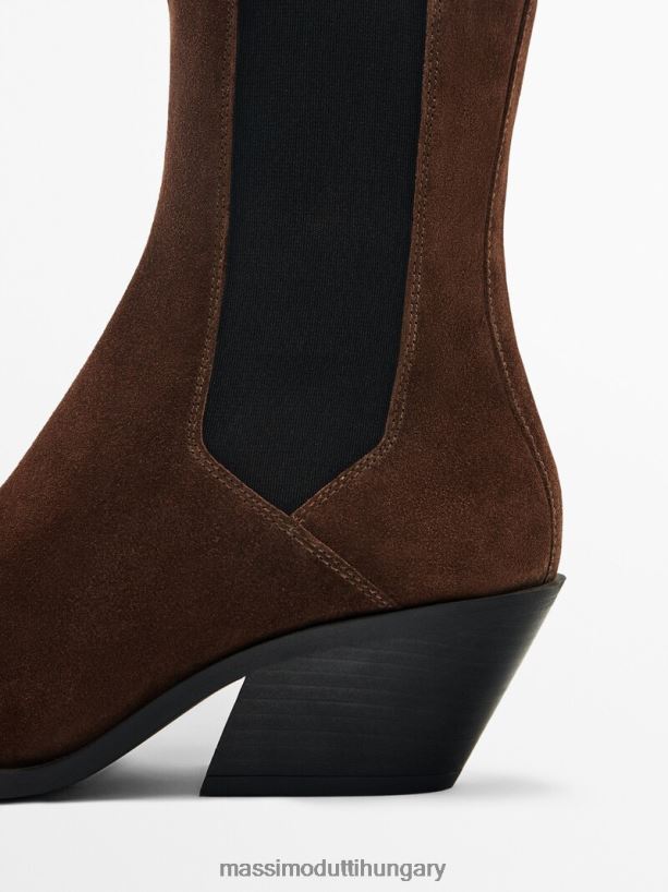 hasított velúr sarkú bokacsizma barna nők NXX8V8462 Massimo Dutti