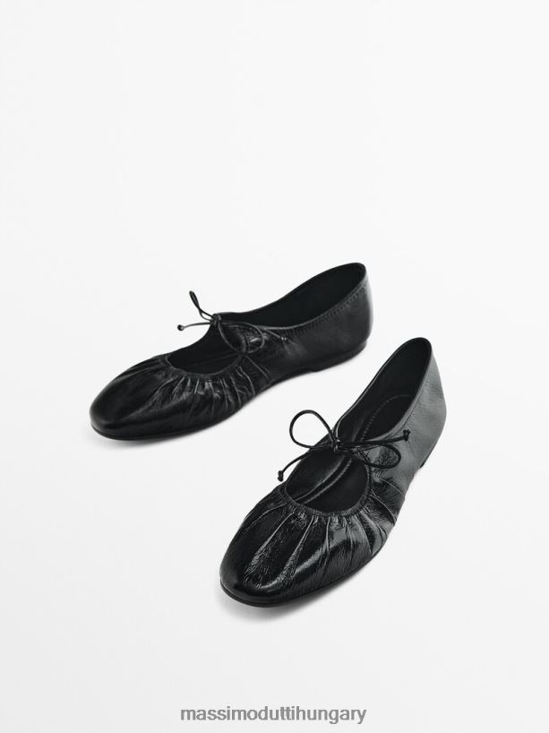 kötött bőr balettlakások fekete nők NXX8V8405 Massimo Dutti