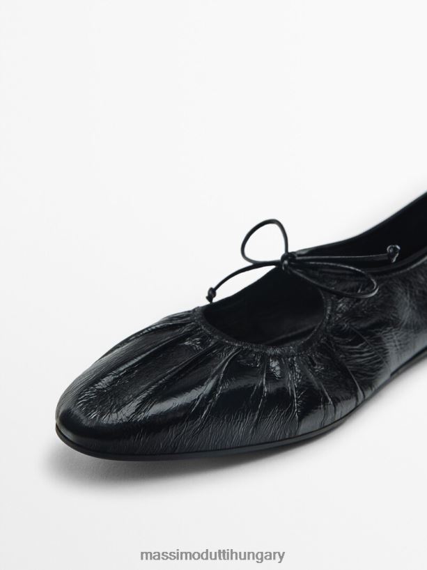 kötött bőr balettlakások fekete nők NXX8V8405 Massimo Dutti