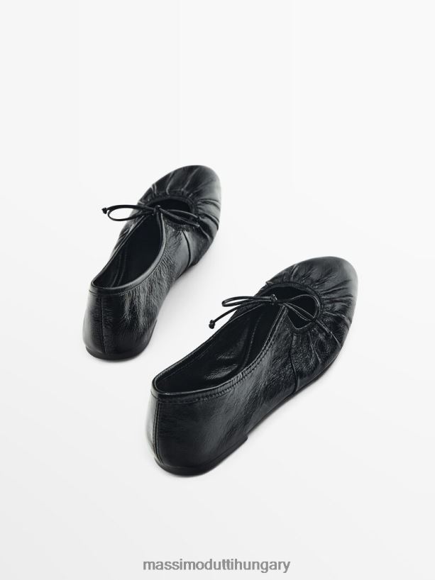 kötött bőr balettlakások fekete nők NXX8V8405 Massimo Dutti