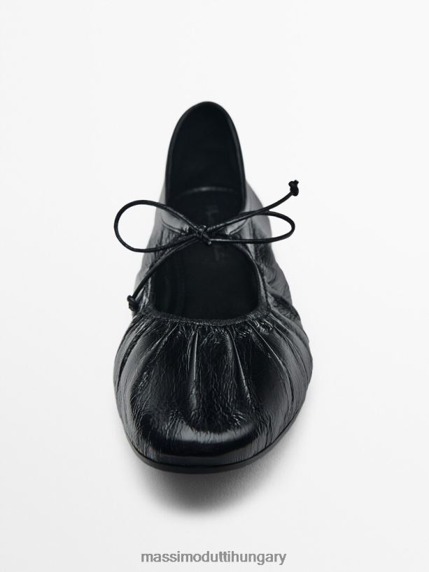 kötött bőr balettlakások fekete nők NXX8V8405 Massimo Dutti