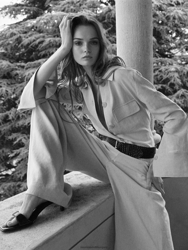 középsarkú bőrszandál fekete nők NXX8V8410 Massimo Dutti