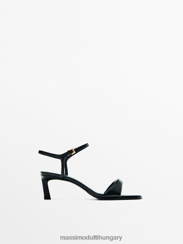 középsarkú bőrszandál fekete nők NXX8V8410 Massimo Dutti
