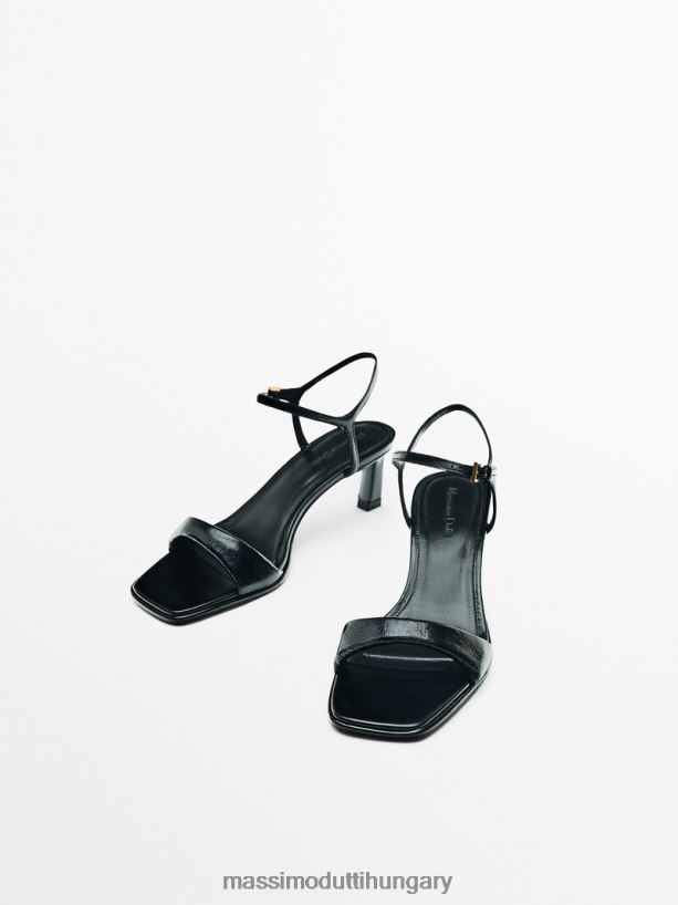 középsarkú bőrszandál fekete nők NXX8V8410 Massimo Dutti