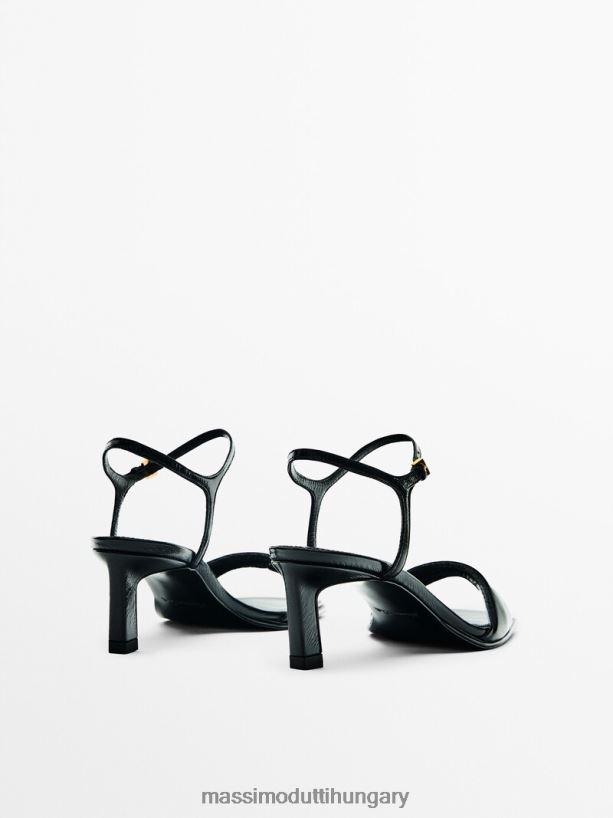 középsarkú bőrszandál fekete nők NXX8V8410 Massimo Dutti