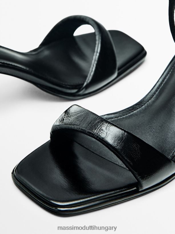 középsarkú bőrszandál fekete nők NXX8V8410 Massimo Dutti