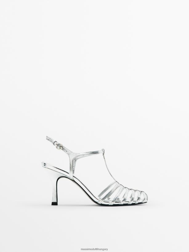 ketreces szandál laminált sarokkal - stúdió ezüst nők NXX8V8451 Massimo Dutti