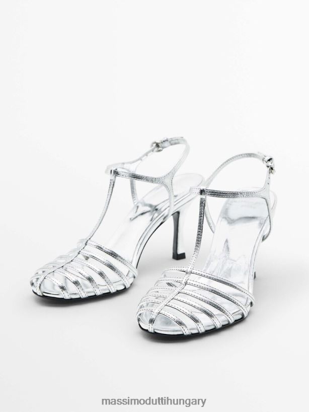 ketreces szandál laminált sarokkal - stúdió ezüst nők NXX8V8451 Massimo Dutti