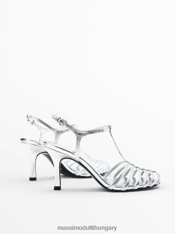ketreces szandál laminált sarokkal - stúdió ezüst nők NXX8V8451 Massimo Dutti