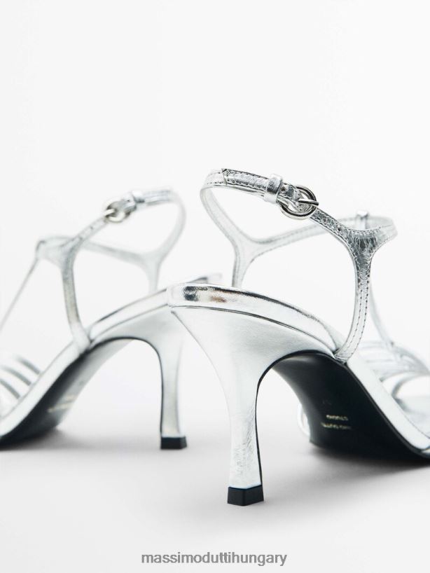 ketreces szandál laminált sarokkal - stúdió ezüst nők NXX8V8451 Massimo Dutti