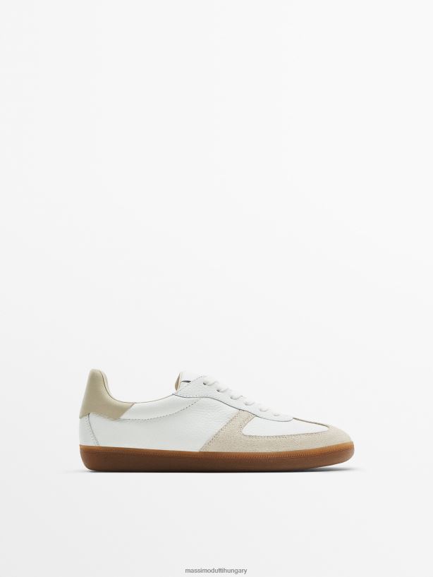 kontrasztos hasított velúr bőr edzőcipők krém nők NXX8V8459 Massimo Dutti