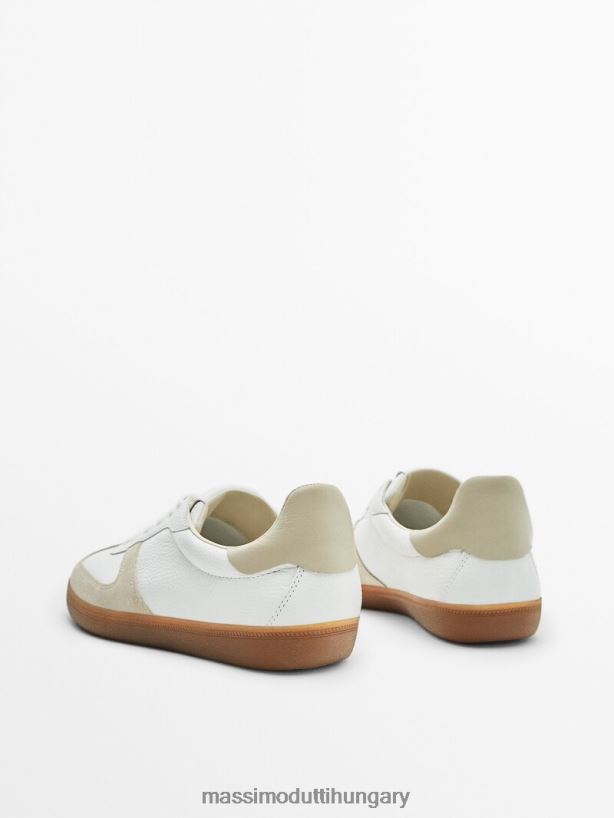 kontrasztos hasított velúr bőr edzőcipők krém nők NXX8V8459 Massimo Dutti