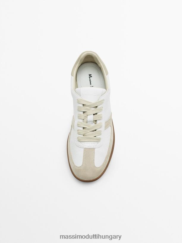 kontrasztos hasított velúr bőr edzőcipők krém nők NXX8V8459 Massimo Dutti
